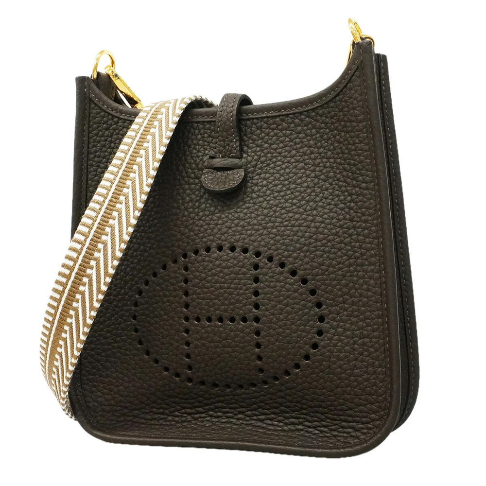 Hermes Shoulder Bag Evelyne TPM Taurillon Clemence Ebene W Stamp Women's OP02...